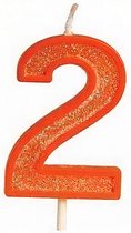 verjaardagskaars glitter 2 jaar 4 cm wax oranje