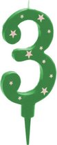 verjaardagskaarsje cijfer 3 wax 8 cm groen