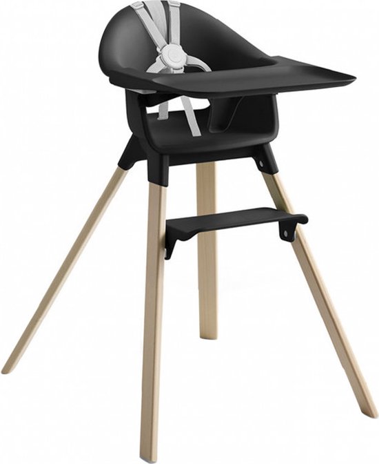 Stokke Clikk Kinderstoel, Zwart / Natuurlijk - Alles-in-één kinderstoel met dienblad + harnas - Licht, duurzaam, fijn voor onderweg - Geschikt voor 6-36 maanden of maximaal 15 kg