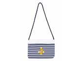 handtas marine 16x21 cm polyester blauw/wit
