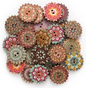 50 Houten knopen Mandala tandwiel - 20mm - DIY - Mix van knopen in diverse kleuren