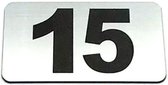 Nummerplaatje 15 - Nummerbordje - Huisnummer - Deur en Kamernummer - Lockernummer - Plakcijfers - Zelfklevend - Brievenbus Nummer - RVS Look - 80 mm x 50 mm x 1,6 mm - 5 jaar Garantie
