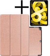 iPad Air 2022 Hoesje Plus Screenprotector Book Case Cover Plus Screen Protector - rose Goud