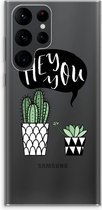 Case Company® - Samsung Galaxy S22 Ultra hoesje - Hey you cactus - Soft Cover Telefoonhoesje - Bescherming aan alle Kanten en Schermrand