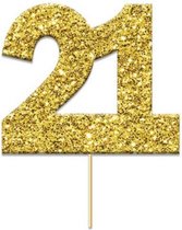 caketopper '21' glitter 4 cm karton goud 12 stuks