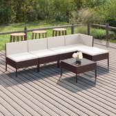 6-delige Loungeset met kussens poly rattan bruin