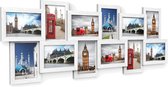 FURNIBELLA - Fotolijst Collage voor 12 foto's van elk 10 x 15 cm uit MDF-platen, montage noodzakelijk, wit, met houtnerf RPF22W