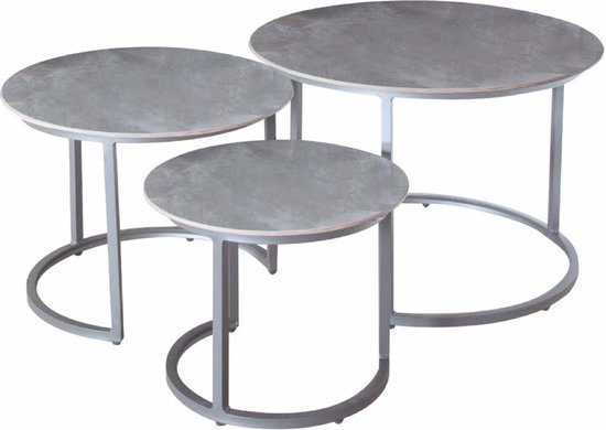ironie vork contact DKS tuintafel salon tafel Acturus set van 3 grijs aluminium - beton cement  finish | bol.com
