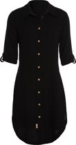 Knit Factory Kim Dames Blousejurk - Lange blouse dames - Blouse jurk zwart - Zomerjurk - Overhemd jurk - S - Zwart - 100% Biologisch katoen - Knielengte