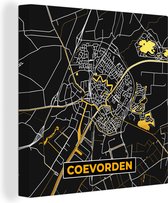 Canvas Schilderij Coevorden - Plattegrond - Stadskaart - Kaart - Black and Gold - 50x50 cm - Wanddecoratie
