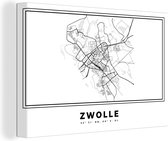 Canvas Schilderij Nederland – Zwolle – Stadskaart – Kaart – Zwart Wit – Plattegrond - 30x20 cm - Wanddecoratie