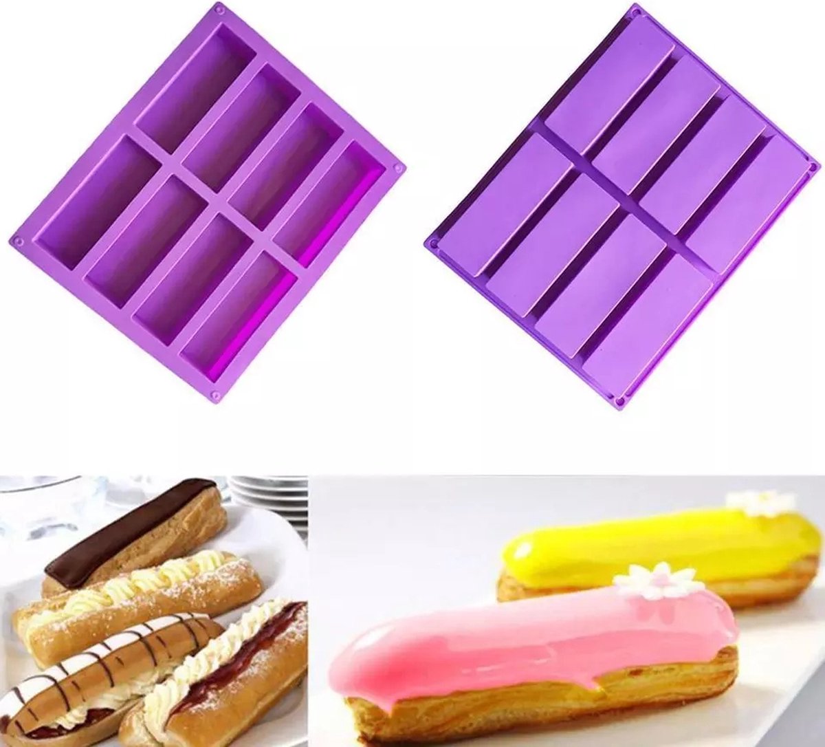 Grote Rechthoek Mueslireep Siliconen Mal 2 Stuks 8 Holte Voeding Mueslireep Mallen Energiereep Maken Voor Muffin Brownie Maisbrood