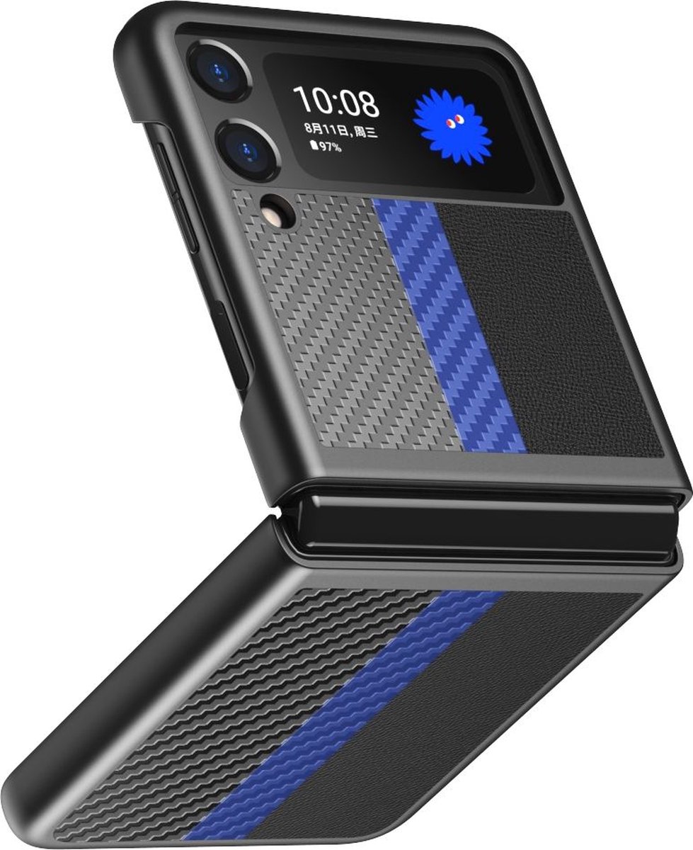 Mobigear Hoesje geschikt voor Samsung Galaxy Z Flip 3 Telefoonhoesje Hardcase | Mobigear Racing Backcover | Galaxy Z Flip 3 Case | Back Cover - Zwart / Blauw