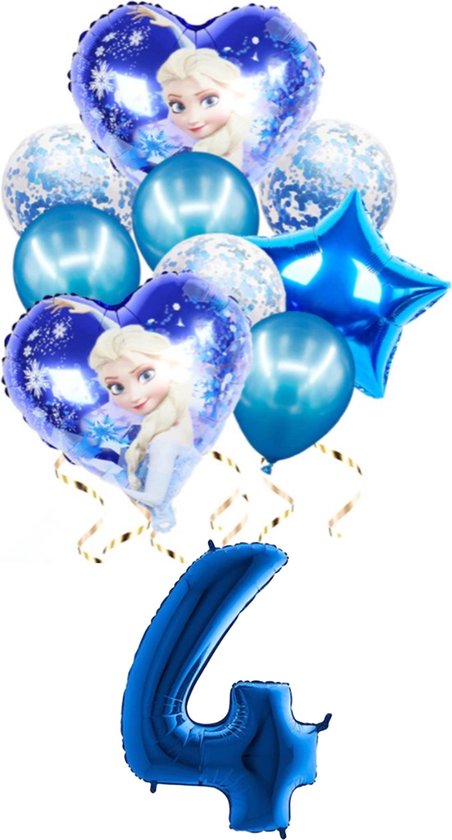 Set folie ballonnen - Frozen - Elsa - blauw - 4 jaar - verjaardag -thema - kinderfeestje - set van 11