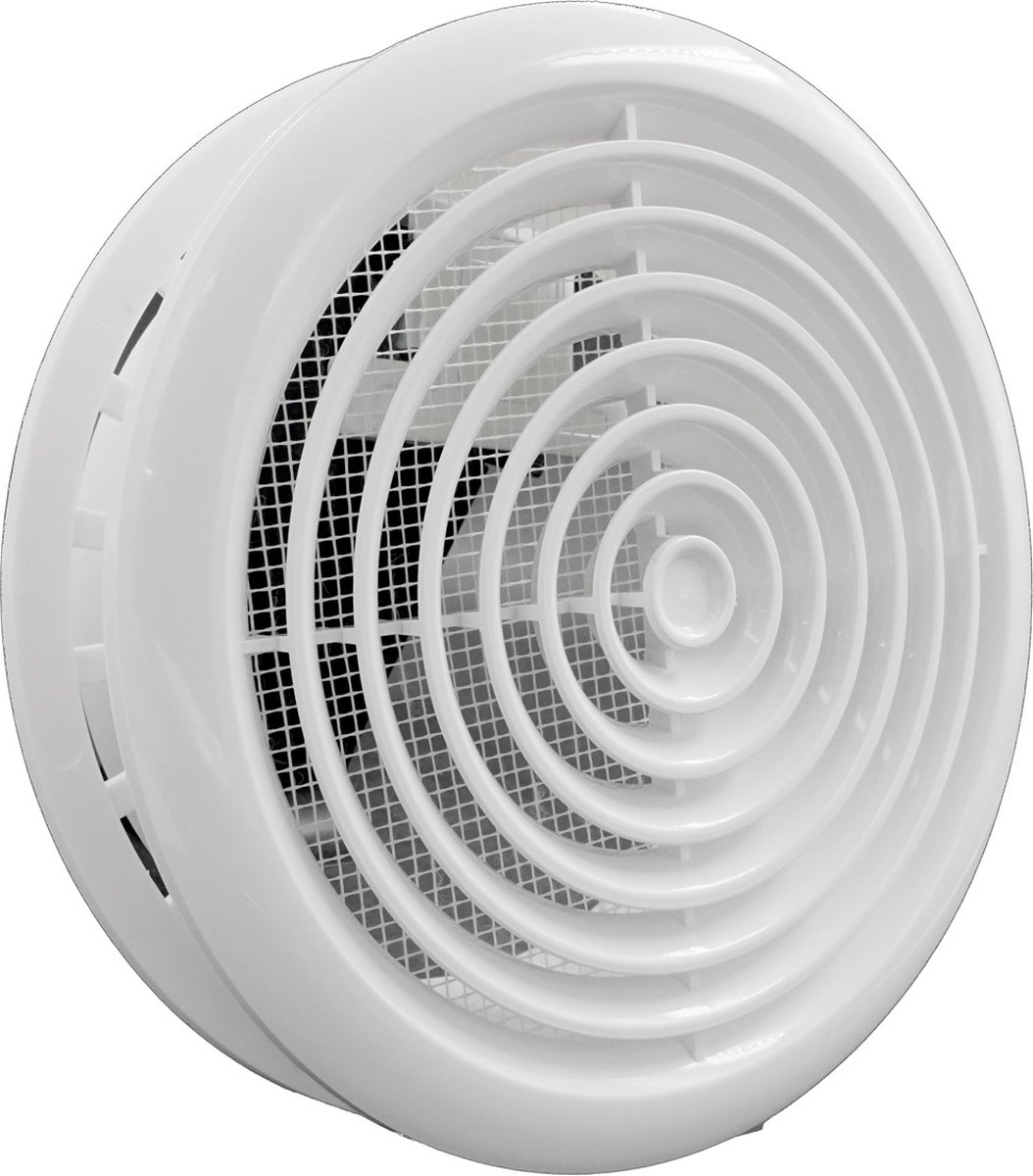 Ventilatierooster & hoge montagebus & klemring aansluitdiameter Ø150mm, kunststof wit