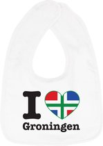 Hospitrix Baby Slabbetje met Tekst I Love Groningen" | 0-3 maanden | Wit | Cadeau voor Zwangerschap | Provincies Nederland | Groningen