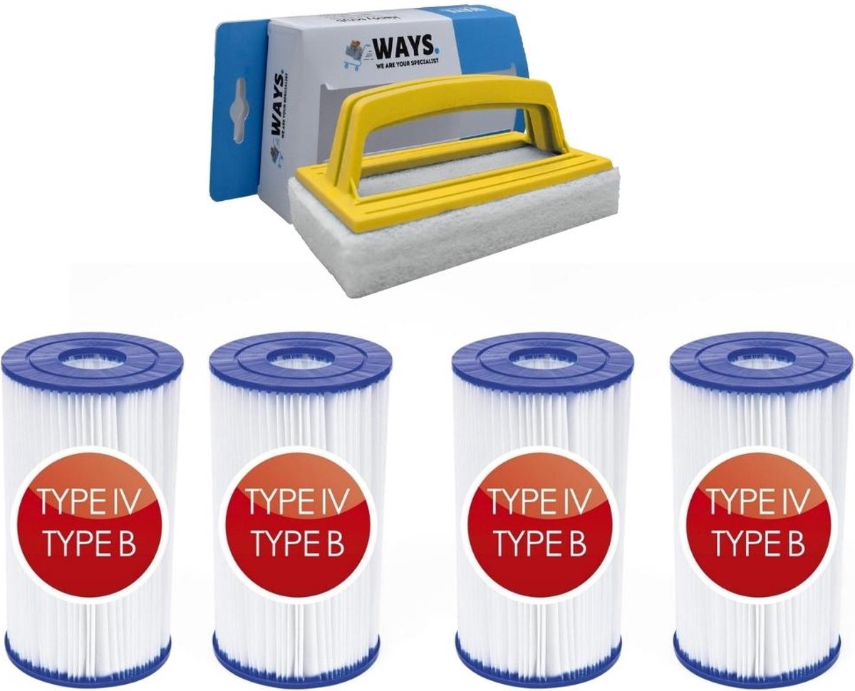 Bestway - Type IV filters geschikt voor filterpomp 58391 - 4 stuks & WAYS scrubborstel