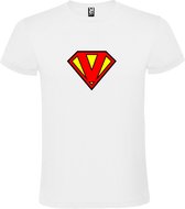 Wit T shirt met print van "letter V“ Superman “ Logo print Rood / Geel size L
