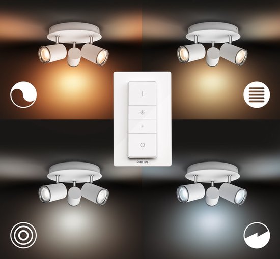 Philips Hue Adore Opbouwspot Badkamer - White Ambiance - GU10 - Wit - 3 x 5,5W - Bluetooth - incl. Dimmer Switch - Philips Hue