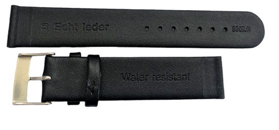 horlogeband-horlogebandje-16mm-echt leer-zwart-recht-zacht -plat-leer-16 mm - Echt leer