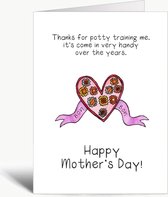 Thanks for potty training me - Fête des mères - Maman - Carte de vœux avec enveloppe - Drôle - Humour - Fête des mères - Anglais