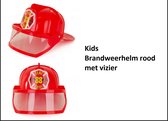 Kids Brandweerhelm met vizier rood - Brand redding speelgoed hoofdeksel thema feest party verjaardag