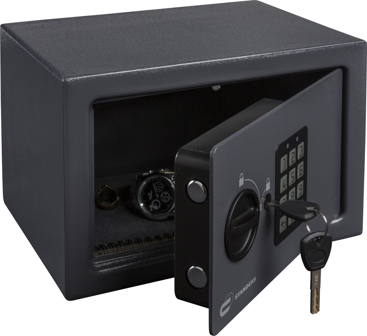 STANDERS - Elektronische kluis - 9L - 18 x 20 x 28 cm - Wandkluis - Codekluis - 2 veiligheidssleutels - Elektronische wachtwoordkluis - Stander
