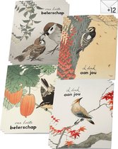Cartes de vœux Impressions d'oiseaux - Guérissez bientôt / Je pense à vous - Set de 12 cartes de voeux doubles - Avec enveloppes - Guérissez bientôt - Je pense à vous