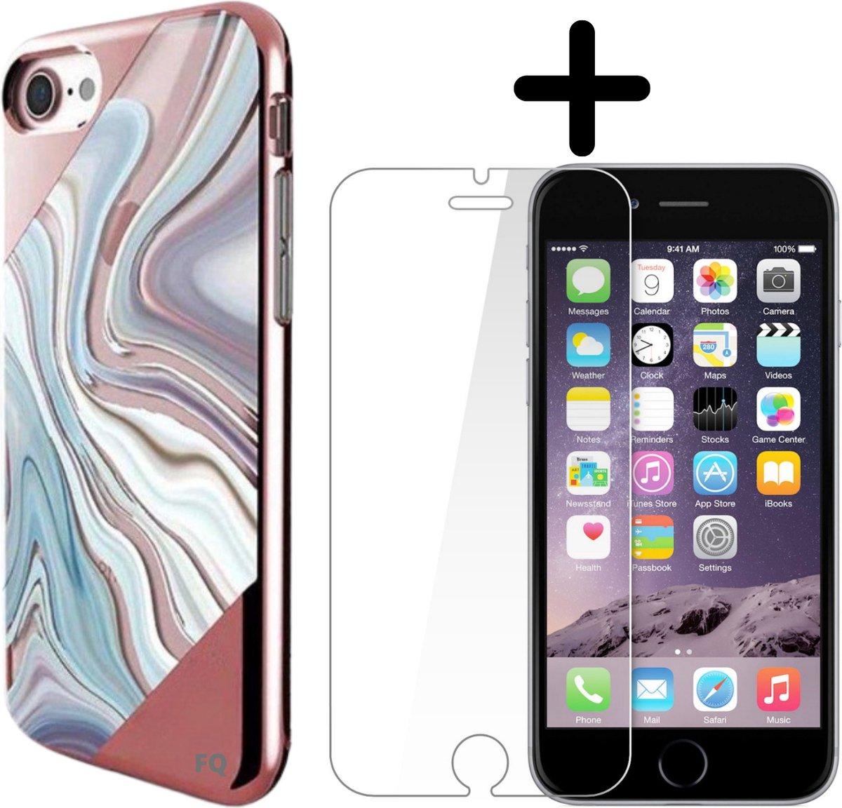 Fooniq Swirl Hoesje Roze + Transparant Screenprotector - Geschikt Voor Apple iPhone 7