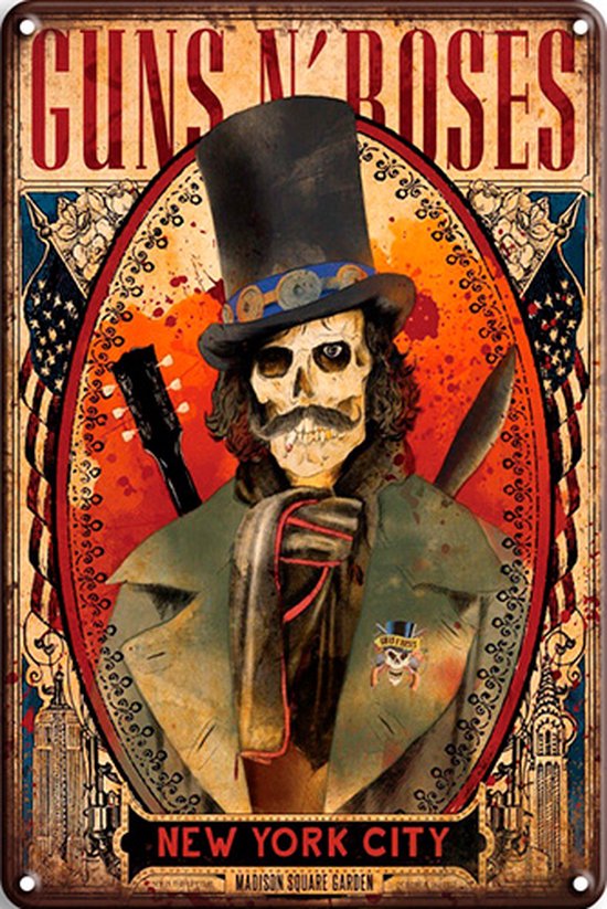 Signs-USA - Concert Sign - metaal - Guns n Roses Skull Hat - 30 x 40 cm