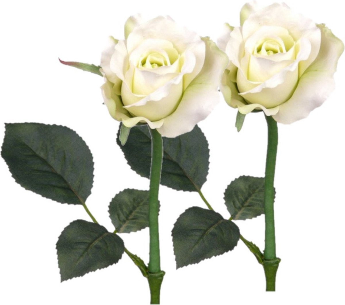 Bellatio Flowers & Plants Top art Kunstbloem roos Alice de luxe - Set van 6x stuks - wit - 30 cm - kunststof steel - decoratie