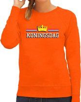 Koningsdag sweater met gouden kroon - oranje - dames - koningsdag outfit / kleding M