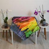 Tafelkleed vierkant 140x140 cm - Bedrukt Velvet Textiel - Kleurrijke bladeren - Tafellaken - De Groen Home