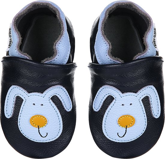 Chaussons bébé en cuir bleu foncé de Bébé-Slipper avec chien taille 18/19 |  bol.com