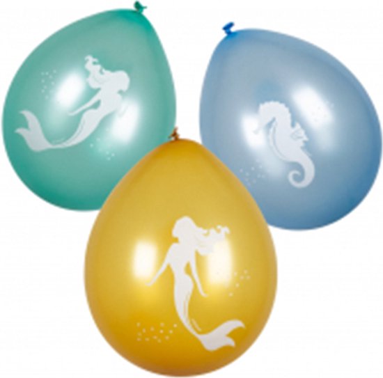 Ballonnen Zeemeermin - Geel / Groen / Blauw - 25 cm hoog - Latex - 6 Stuks - Ballon - Feestje - Feestdecoratie - Party