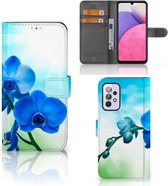Telefoonhoesje Geschikt voor Samsung Galaxy A33 5G Wallet Book Case met foto Orchidee Blauw Valentijn Cadeautje Vrouw