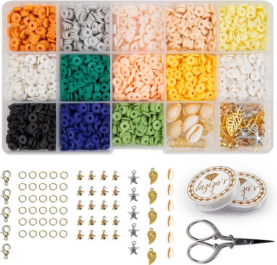 Laziza's® Luxe Katsuki Kralen Set - Polymeer Kralen - 13 kleuren - Bedels - Kralenset Sieraden maken - Platte kralen - Knutselen - Inclusief Accessoires