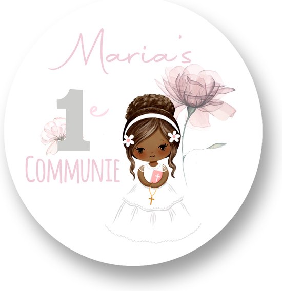 25 x Communie Stickers - Gepersonaliseerd met naam - Communie Meisje - Feestje - Sluitstickers - Kinderfeest Traktatie - Uitnodiging - Uitdeeltraktatie - Wensetiket - Rond - 24 stuks - 40mm - Glossy sticker