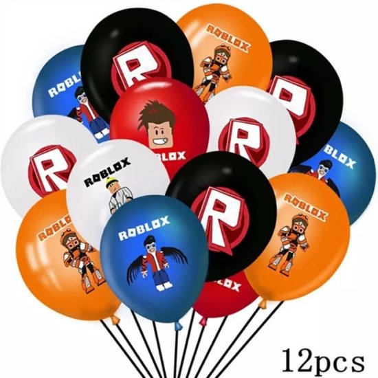 Ballonnen Roblox- 12 stuks- Verjaardag- Kinderfeestje- oranje-wit