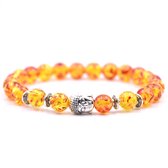 Bracelet avec breloque Bouddha - Bracelet pierre naturelle - Bande Perles - Femme / Homme / Unisexe / Cadeau - Cadeau pour homme & femme - Bouddha Argent - Élastique - Lava