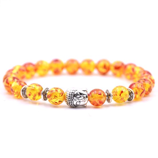 Bracelet avec breloque Bouddha - Bracelet pierre naturelle - Bande Perles - Femme / Homme / Unisexe / Cadeau - Cadeau pour homme & femme - Bouddha Argent - Élastique - Lava