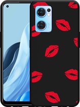 Oppo Find X5 Lite Hoesje Zwart Red Kisses - Designed by Cazy