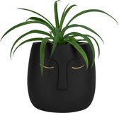 QUVIO Bloempot met gezicht - Voor binnen en buiten - Plantenpot - Plantenhouder - Plantenbak - Tuinieren - Balkonbak - Plantenaccessoires - Beton - Rond - Diameter 16 cm - Zwart
