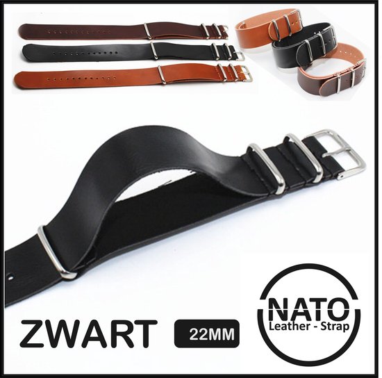 22mm Leder Nato Strap - Zwart Vintage James Bond - Nato Strap collectie leer - Mannen - lederen Horlogeband - 22 mm bandbreedte voor Seiko Casio Omega Rolex Tudor en meer!