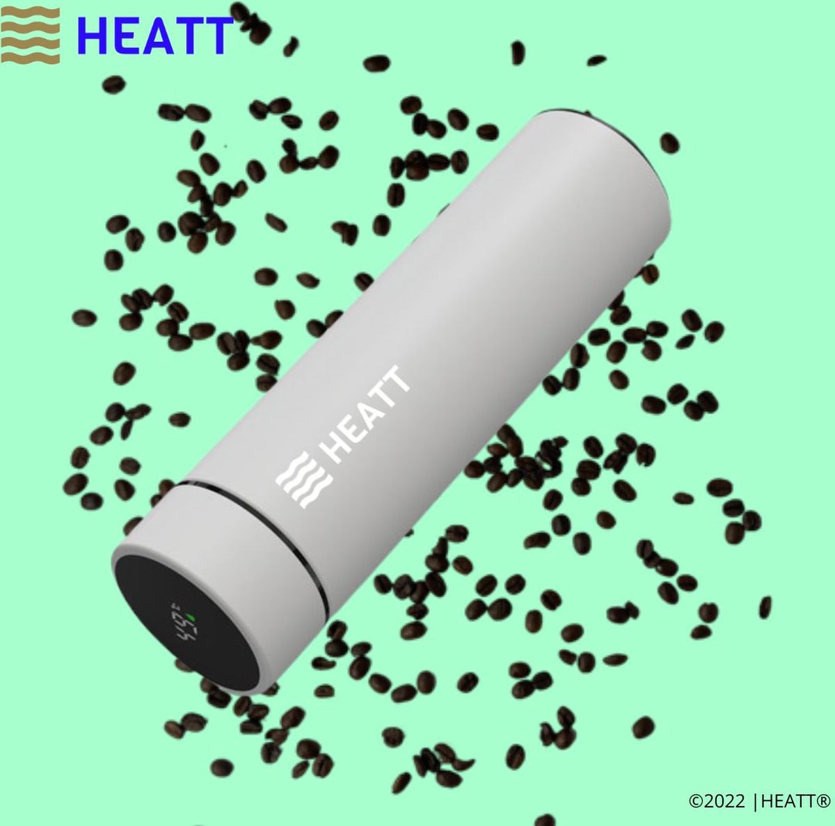 HEATT | De slimme thermosbeker - Wit - Thermosbeker - Thermosfles - 12 uur warm - 24 uur koud - hermetisch afgesloten thermosbeker - vacuüm afgesloten thermosbeker - thermoskan - koffiebeker - slimme thermosbeker - smart thermosbottle