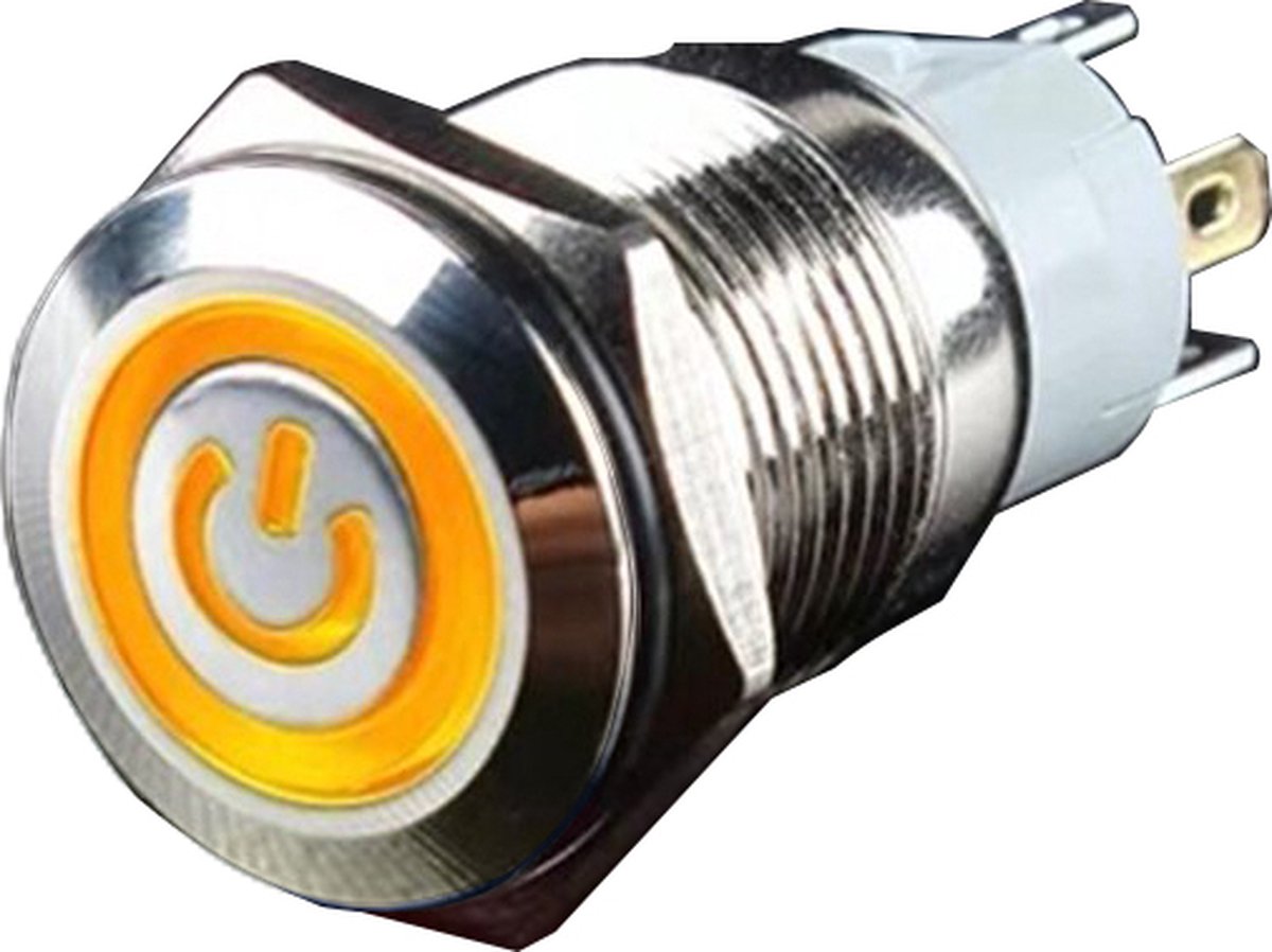 YZWM® Metalen drukschakelaar met LED indicatie 16mm rond 12V/24V - waterproof - Geel