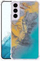 Telefoonhoesje met tekst Geschikt voor Samsung Galaxy S22 Telefoon Hoesje met doorzichtige rand Marble Blue Gold