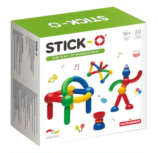 Stick-O Basic Set - Magnetisch Bouwspeelgoed - 20-delig - Montessori Speelgoed - vanaf 18 maanden