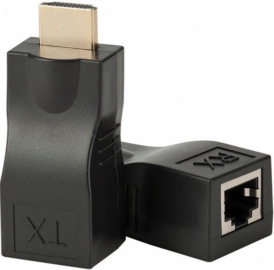 Viatel HDMI Male naar RJ45 Extender Adapter Ontvanger (Receiver + Transmitter)|Cat-5e/6 Kabel| 4K Tot 30M|Premium Kwaliteit|Zwart - Merkloos
