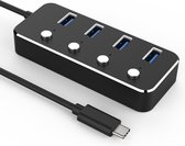 NÖRDIC USBC-HUB34 USB-C naar 4x USB hub - USB-C 3.0 - 5Gbps - Met ingang voor 5V2A oplader - Zwart